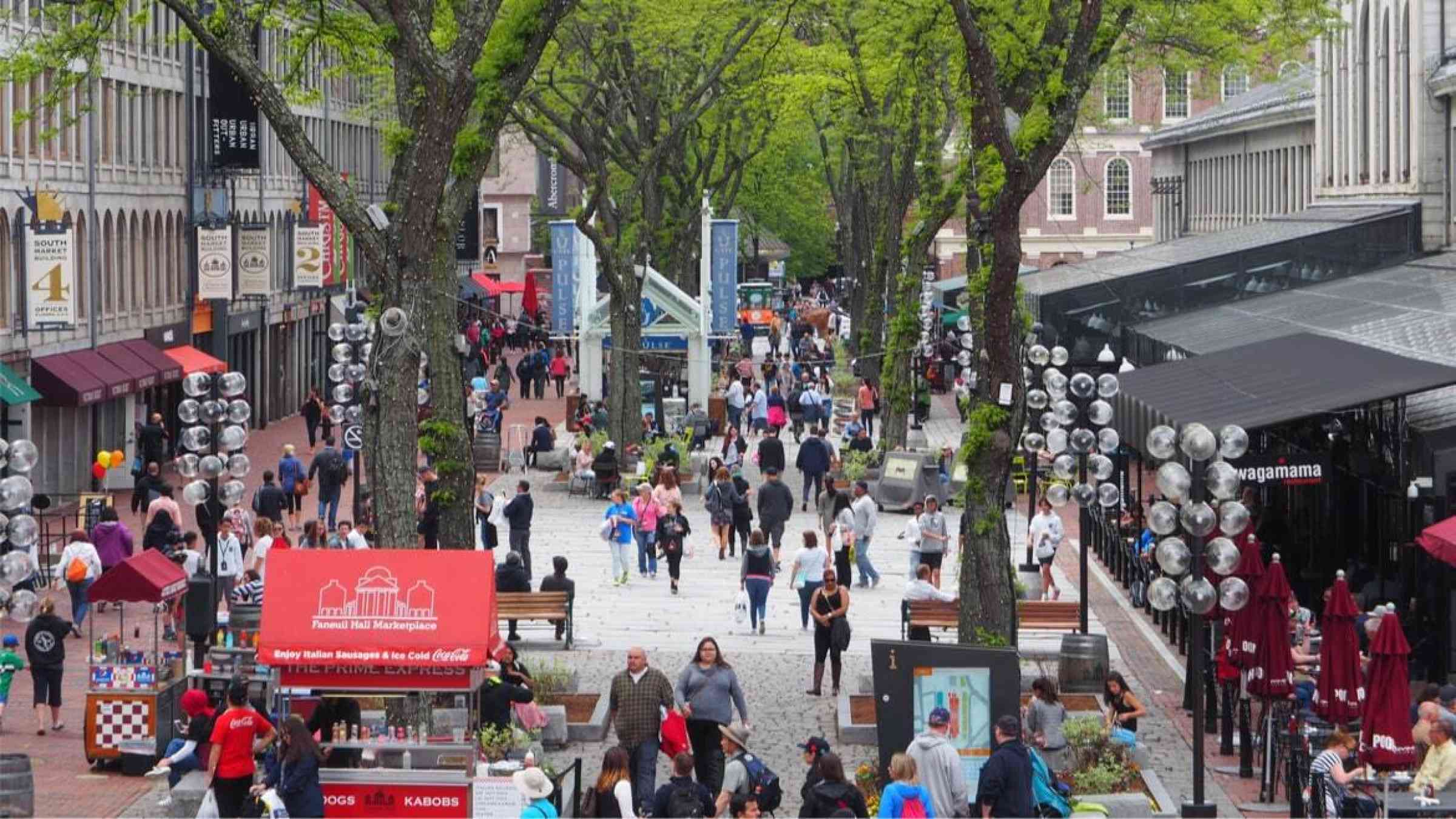 The area around Quincy Market, Shopping Center and Restaurants in Boston